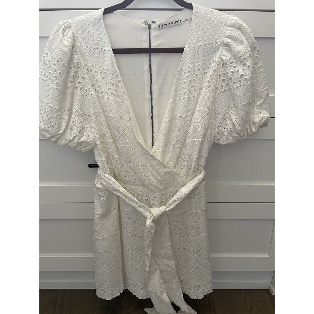 Alice + Olivia Paulina Eyelet Puff-Sleeve Romper size 10